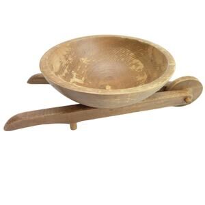 Vintage Wooden Wheelbarrow Nut Fruit Bowl Table Decor MCM Mid Century Modern